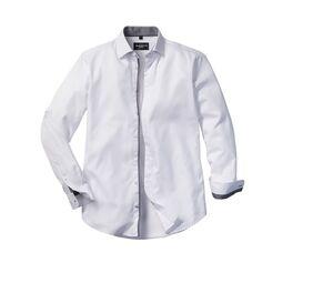 Russell RU964M - LONG-SLEEVED HERRINGBONE SHIRT White / Silver / Convoy Grey