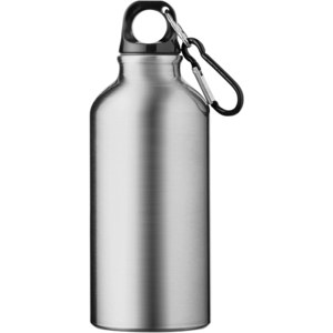 PF Concept 100738 - Oregon 400 ml RCS certified recycled aluminium water bottle with carabiner Silver